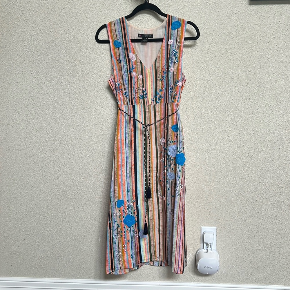Ajit Kumar 5X for Anthropologie Floral Appliqué Beaded Midi Sz 4P